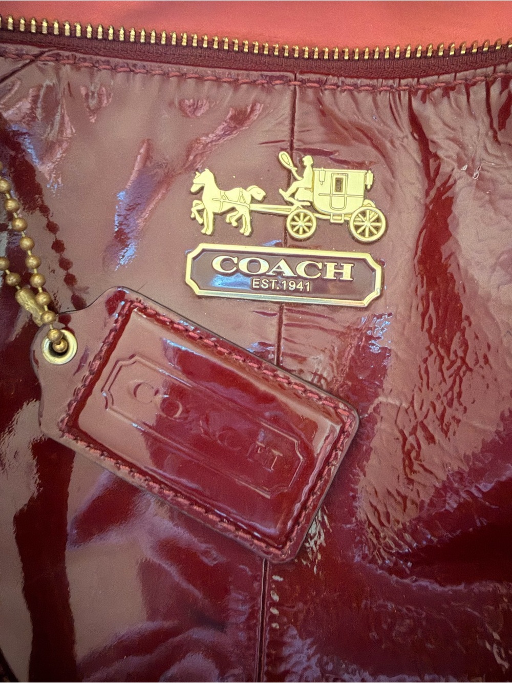 Coach 15915 Burgundy Patent Leather Satchel Purse Large Tote Handbag Oxblood
